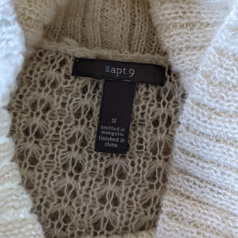 Apt. 9 White Ivory Metallic Open Knit Cowl Neck Sweater Women's Size Small - Picture 3 of 8